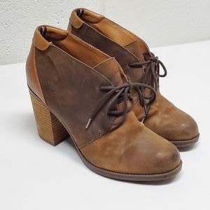 Tommy Hilfiger Womens Brown Leather Ankle Boots Booties 8.5 Chunky Heel Lace Up.